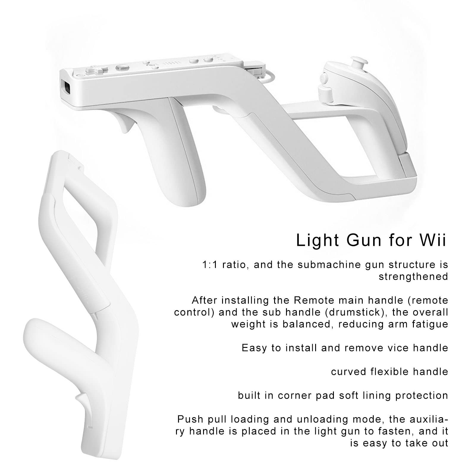Yoidesu Gamepad Light Gun pour Wii Controller, Blanc Stable Réduit la Fatigue Résistant aux Rayures Accessoire Light Gun pour Jeux de Sport de Tir Électronique(Blanc)