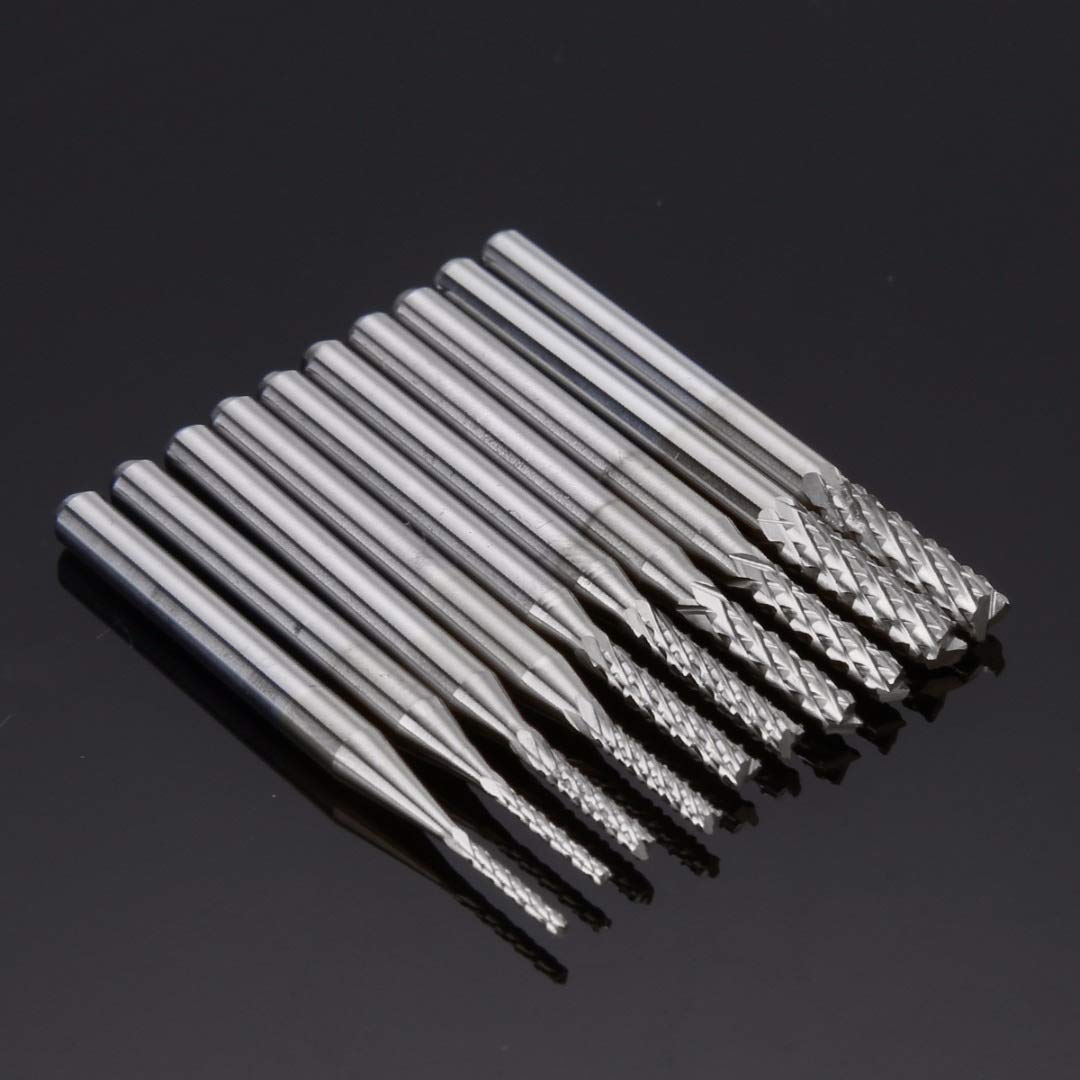 Brocas de corte de fresa de extremo, broca de grabado, 10 piezas Juego de fresas de extremo de carburo cementado de 1/8" Brocas CNC rotativas de cortador de grabado de PCB de 0,8-3,175 mm