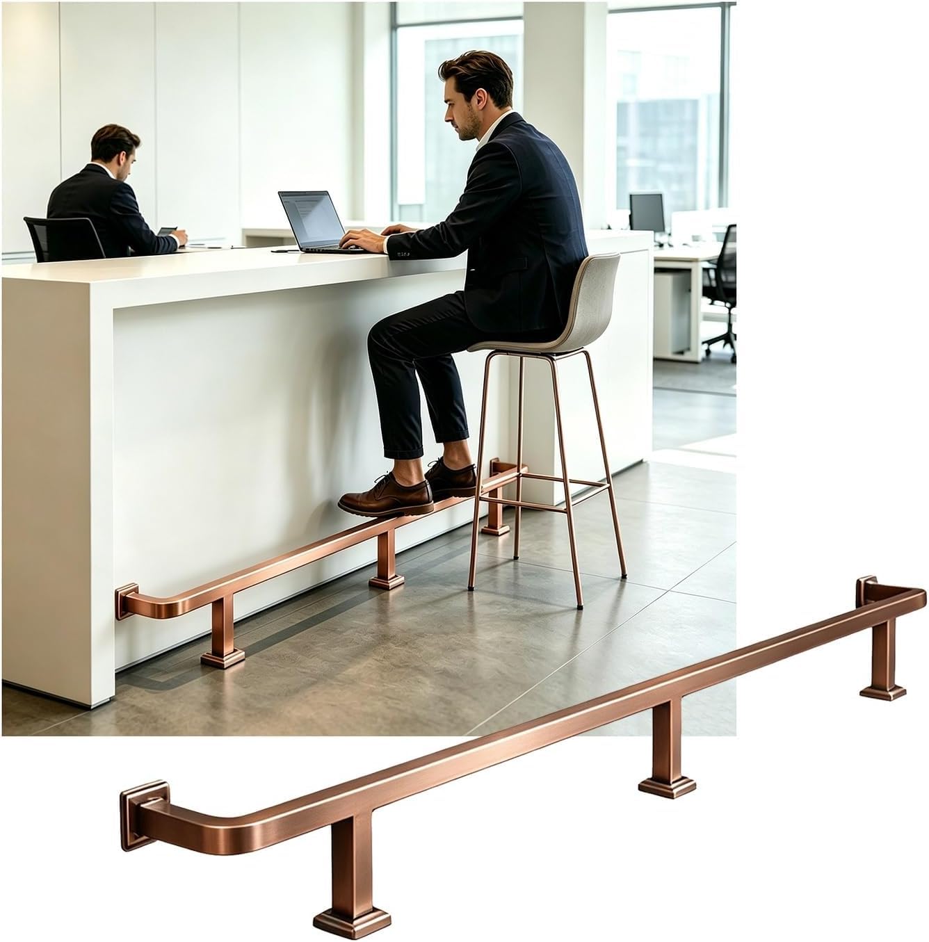 HGOuhK Bar Foot Rail Kit Square Tube Bar Foot Rail，Brushed Rail Kit，for Kitchen Pub & Counter(Rose Gold,1.0M/3.28FT)
