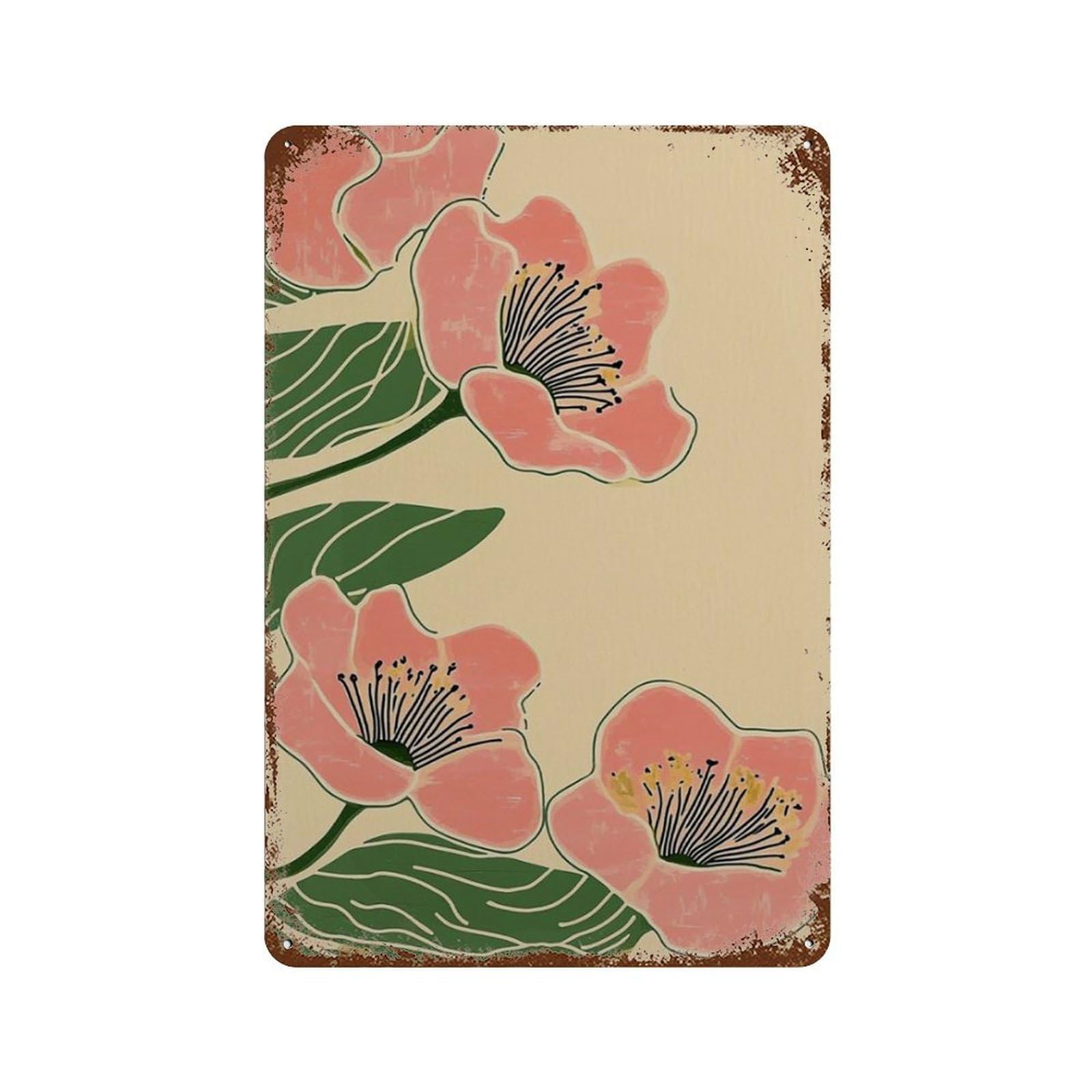 xiaoxiaoshen Floral Blossom Minimal Flower Botanical Soft Pink Bloom Modern Wall Decor Art Metal Tin Poster Modern Home Decor Art Home Bar Shop Decorations Vintage Sign 30x20cm