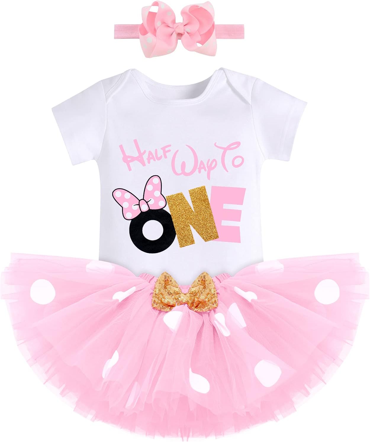 IMEKISBaby Girls 1st Birthday Outfit Polka Dots ONE Romper Tutu Skirt Mouse Ears Headband Cake Smash Costume for Photo Shoot