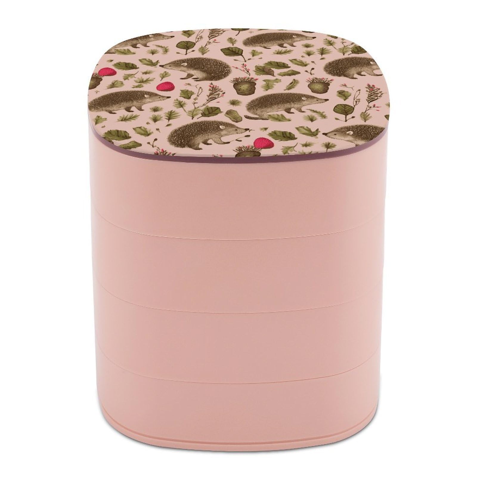 Btcowzrv Women's Style Hedgehog Print Jewelry Organizer With Mirror, 4-Layer Rotating Jewelry Box For Ring Earring Necklaces Bracelets Hair Accessories, Gift For