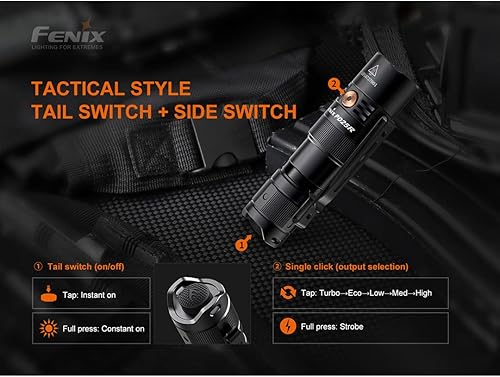 Miniatura 7 de Fenix PD25R EDC Linterna 800 lúmenes USB-C recargable, doble interruptor tamaño de bolsillo ligero con organizador