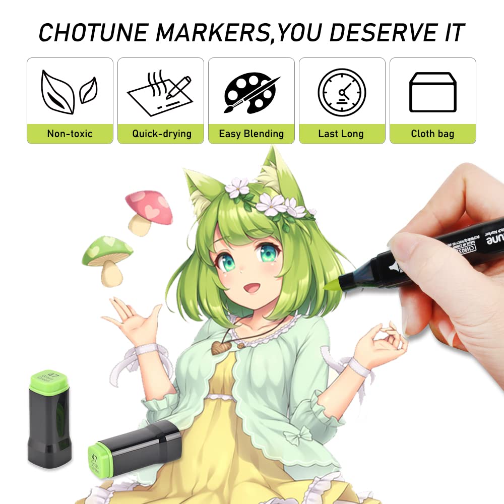 CHOTUNE 168 Farben Marker Set, Permanente Filzstifte mit Weicher Spitze, Einzigartiges Doppelkopf-Design, Ausgestattet mit Schwarzer Tragetasche Lagerbasis für Manga Skizzieren Zeichnung