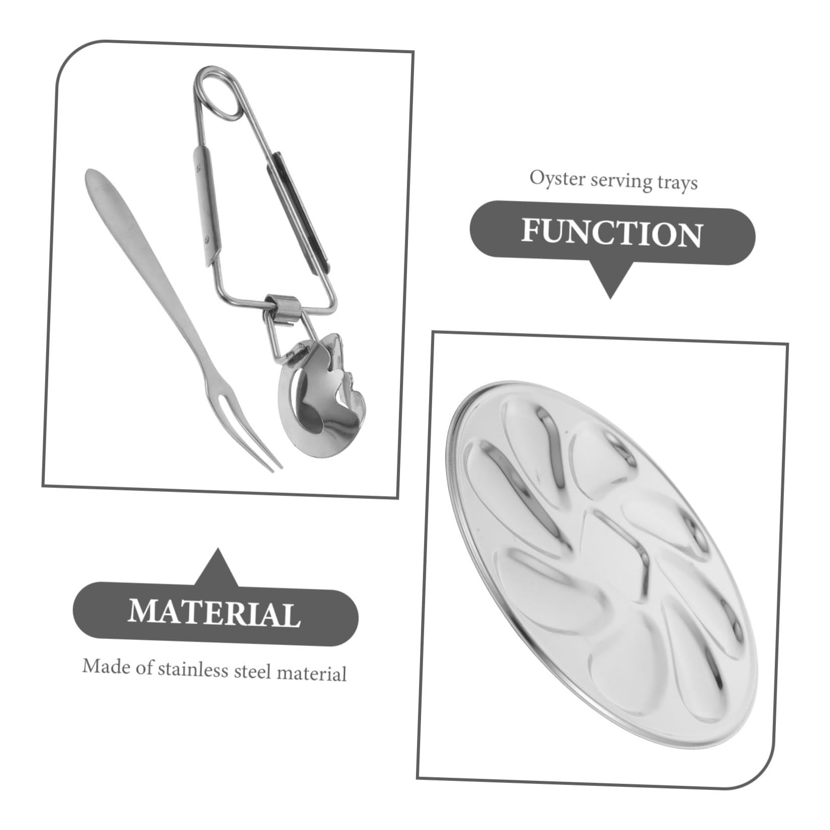 COLLBATH Set Piatti per Ostriche in Acciaio Inossidabile, Vassoio Multifunzione per Frutti di Mare Clip e Forchetta, Piatto da Portata Comodo per Ristorazione e Uso Domestico