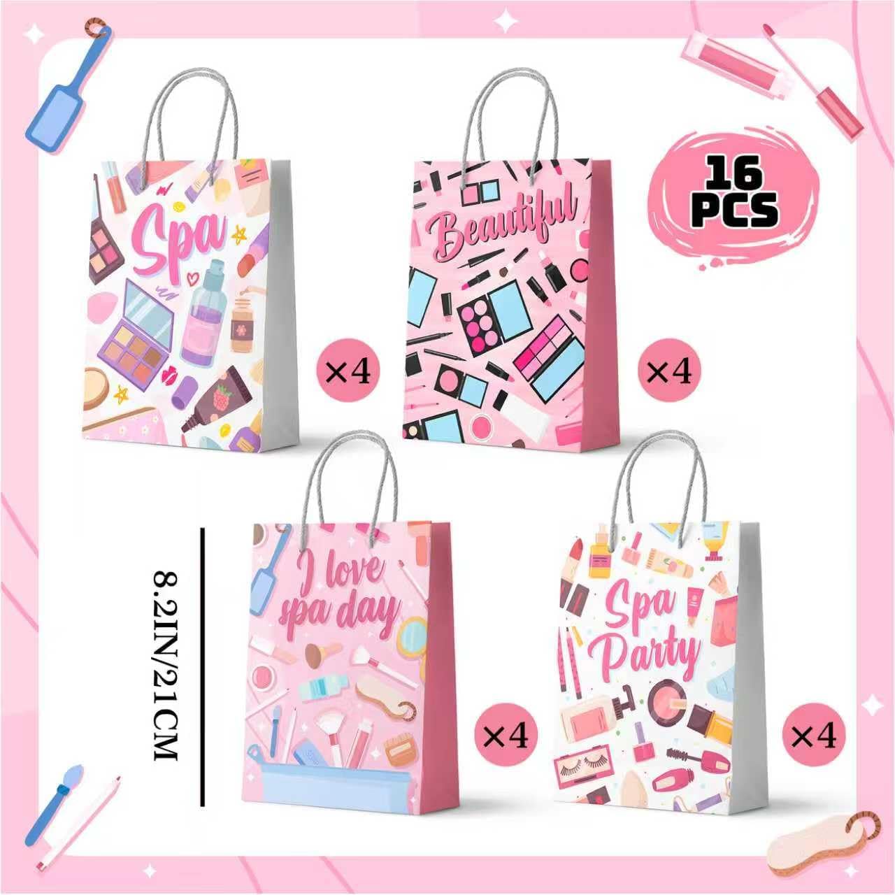 Spa Birthday Party Favor Bags, 16pcs Spa Gift Bags Makeup Goodie Bags for Makeup Birthday Party Decorations - Image 2