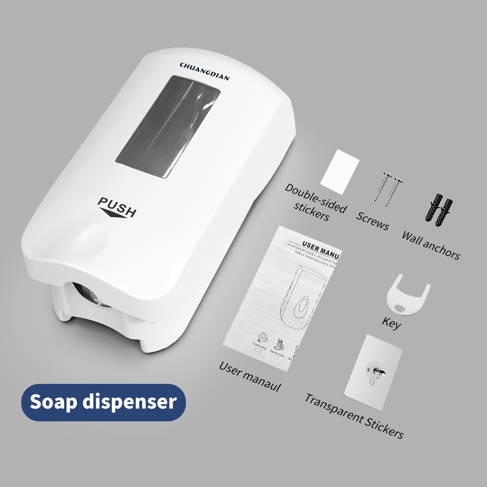 Dispensador manual de jabón espumoso, dispensador de jabón de manos montado en la pared de 1000 ml, ventana de visualización grande, recambios súper fáciles, para uso comercial y hogar