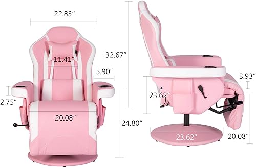 Miniatura 3 de Modern-Depo Silla reclinable giratoria para videojuegos, silla reclinable ergonómica de respaldo alto con reposacabezas, soporte lumbar, respaldo