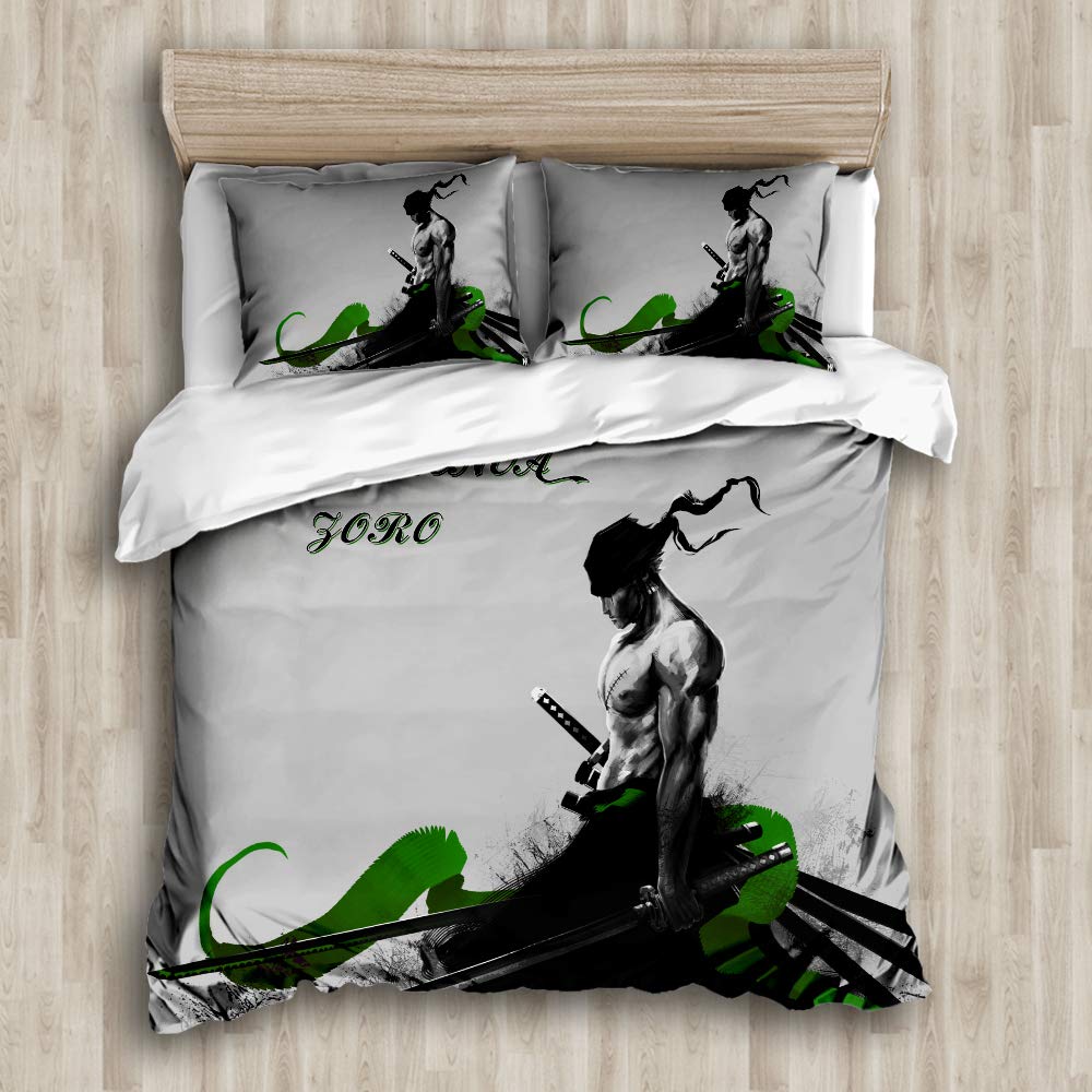 Ste-X Children's Bedding Set - 100% Microfiber - One Piece, Zoro, PortgasD Ace, Luffy Duvet Cover Set (Duvet Cover + 2 Pillowcase) (200x200cm(Double),Pattern 04)