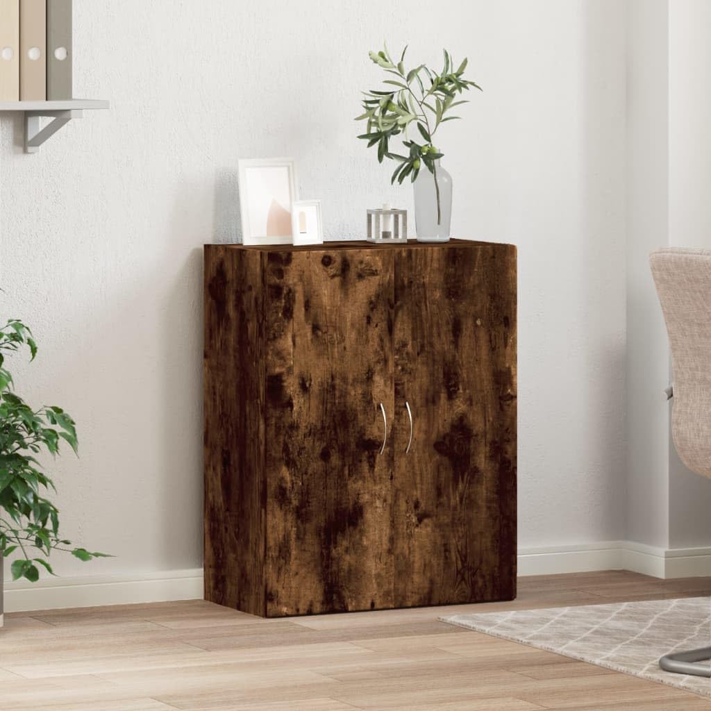 Aktenschrank Räuchereiche 60x32x77,5 cm Holzwerkstoff mit Zwei Türen und Schubladenschrank Regal für Büroorganisation und Stauraum