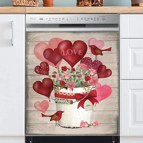 MLGB Pegatina magnética para el día de San Valentín, diseño de globos de amor, para puerta de lavadora, diseño de rosas y pájaros, decoración de