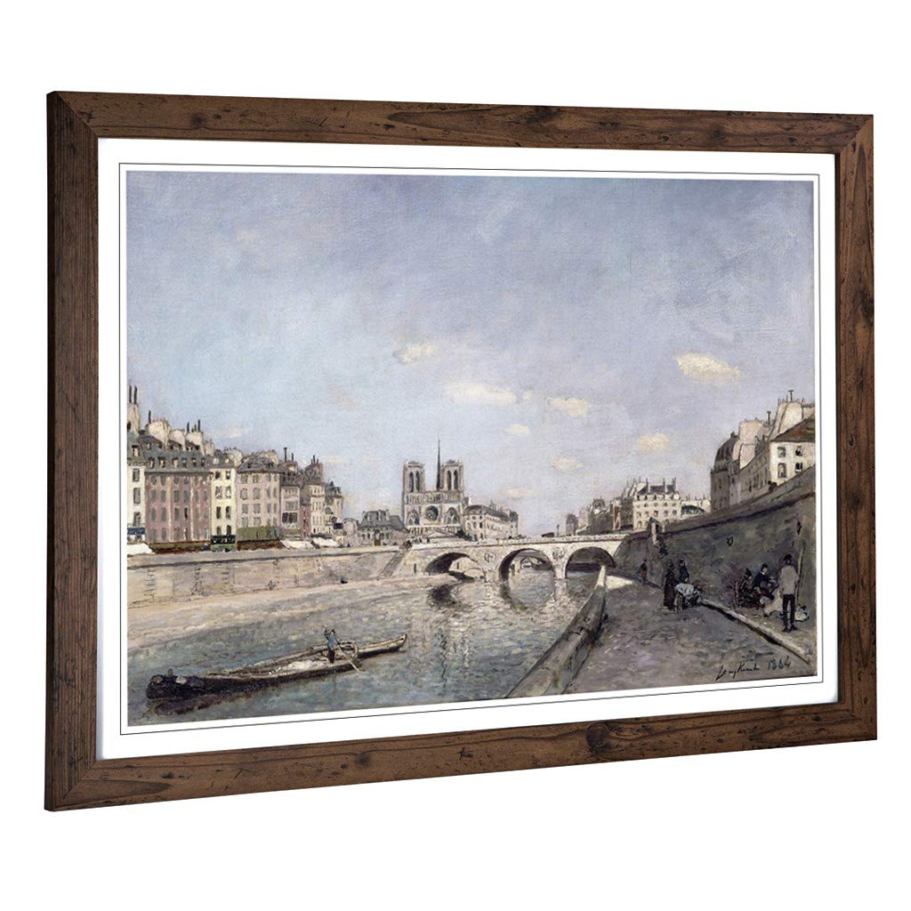 Big Box Art Framed Print of Johan Jongkind The Seine and Notre Dame in Paris Design | Wall Art Picture| Home Decor for Kitchen, Living Room, Bedroom, Hallway, Walnut, A2 / 24.5x18 Inch / 62x45cm