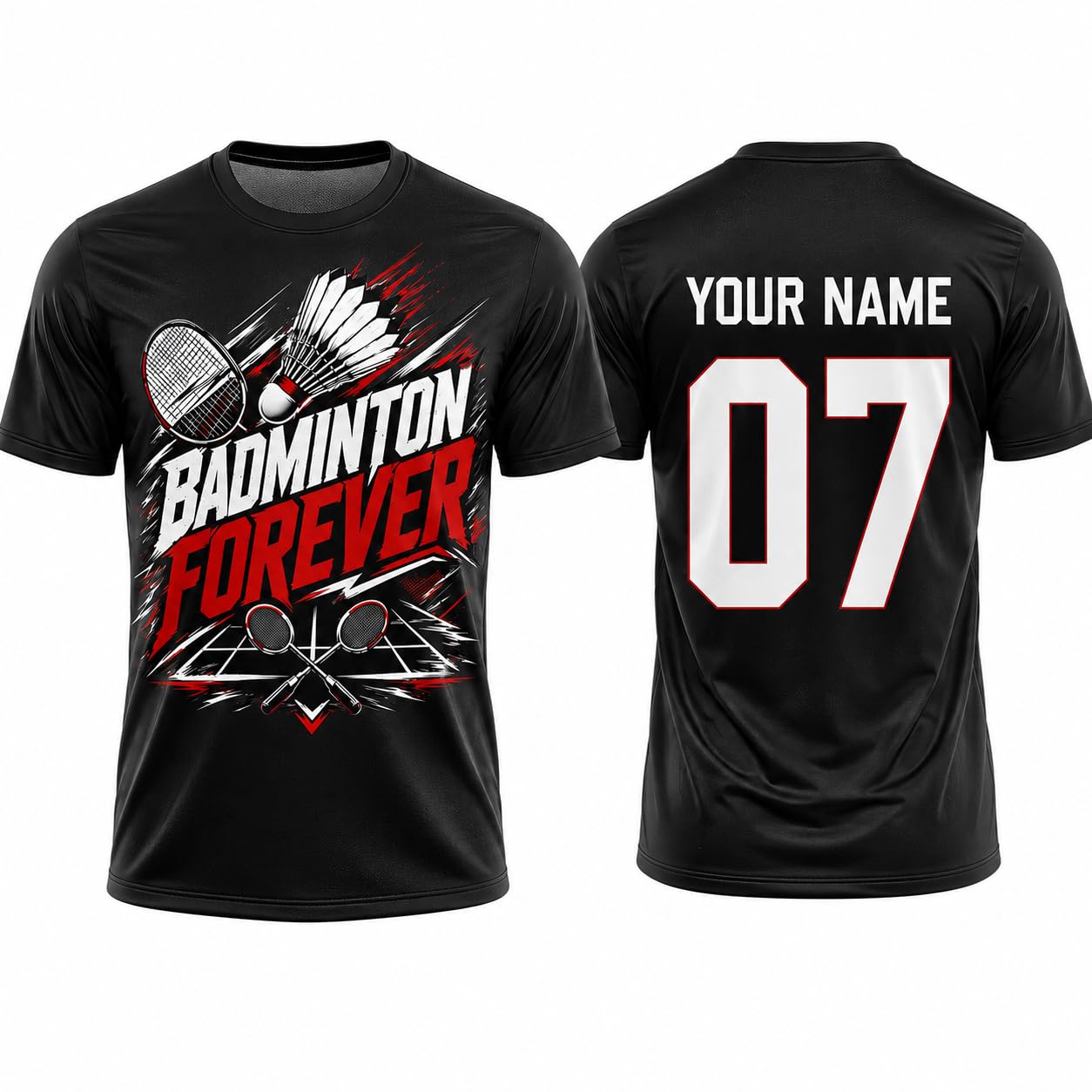 Teemates Personalized Badminton T Shirt with Name & Number | Custom Sports T Shirt for Men, Women, Boys & Girls | Cotton & Dri-Fit Jersey Options-picture-37
