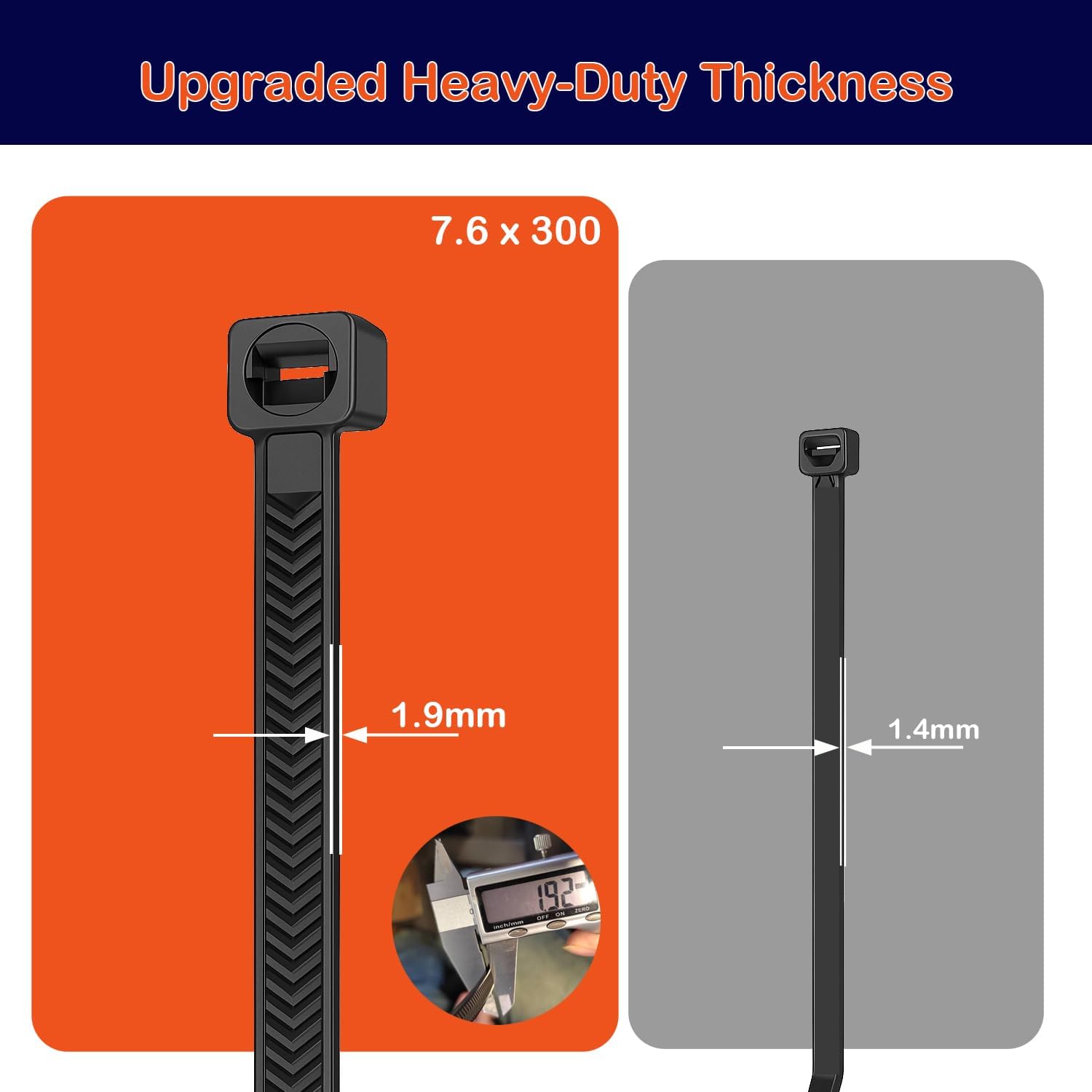 Heavy Duty Zip Ties Assortment 200 Pack – 7.6×12" (80pcs, 200lbs) 4.8×8" / 12" / 14", Extra Thick Nylon 66 Cable Ties,UV/Weather Resistant, Dual-Sided V-Teeth Self-Locking Wire Ties (200)