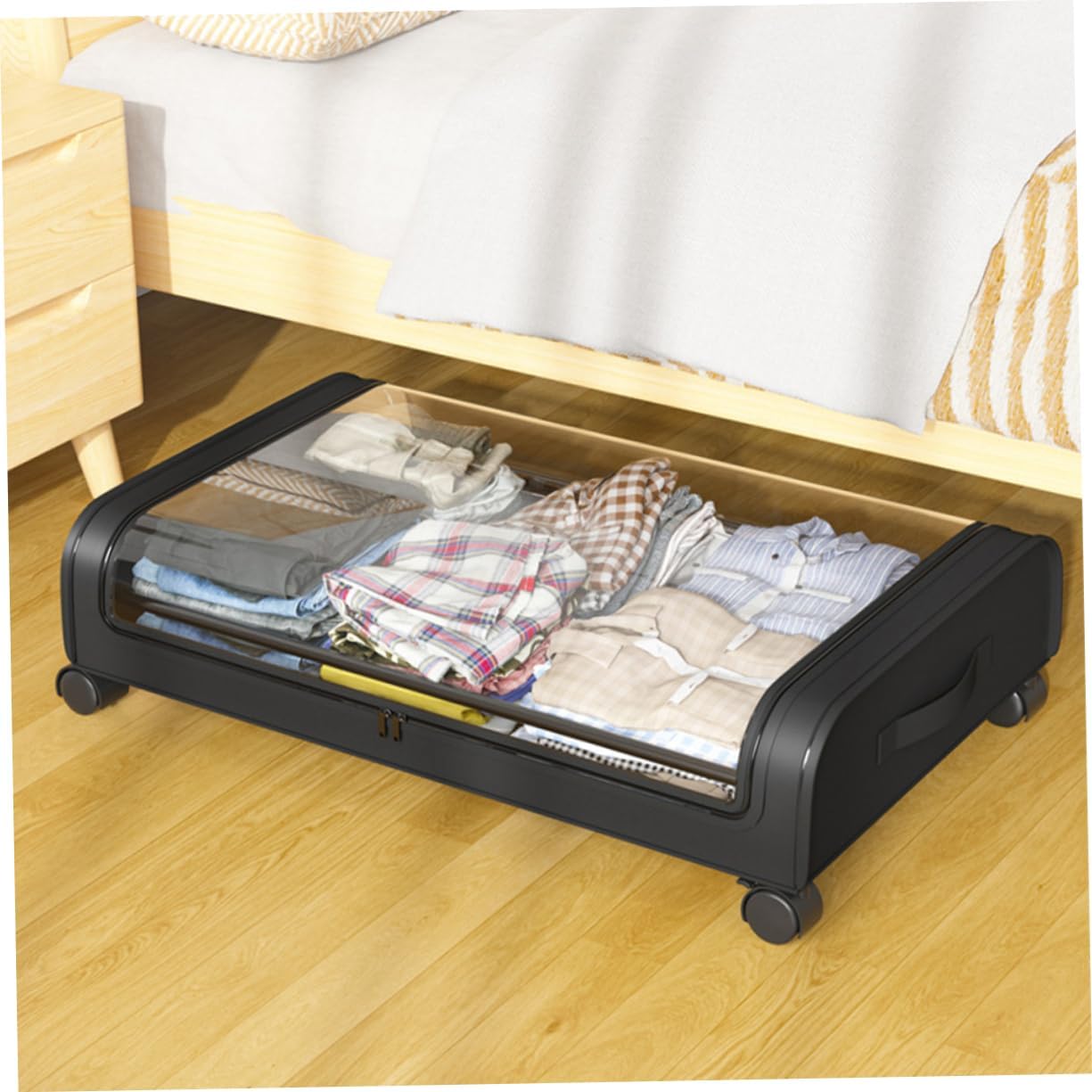 Bed Organizer Storage Box Wheels Multi-functional Storage Basket for Clothes Toys and Books Lightweight and Design Compact Space-saving Lid