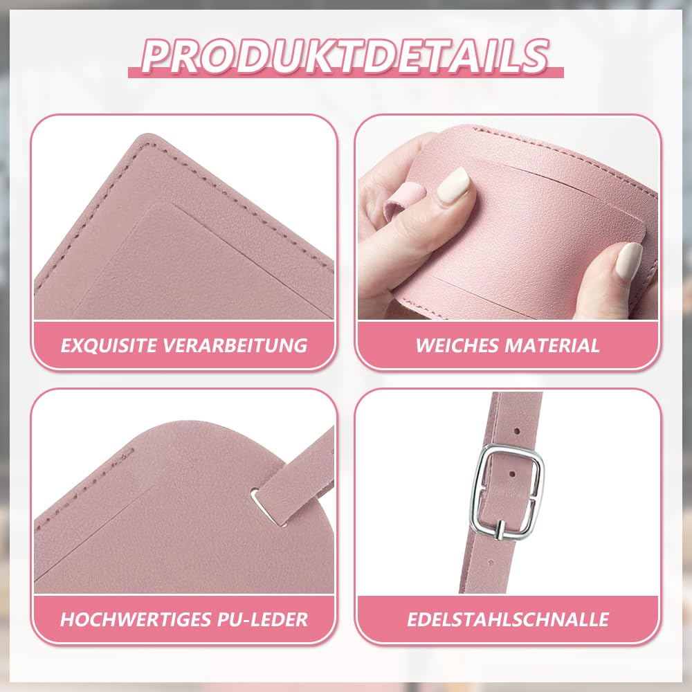 Lot de 4 étiquettes de bagage, en cuir PU, étanches, avec boucle réglable, pour les voyages d'affaires, les voyages en avion, les couples, les cadeaux de voyage de mariage (4 couleurs)