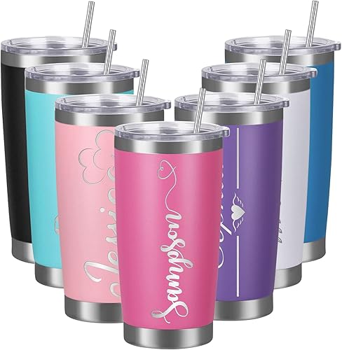 Miniatura 9 de Vasos personalizados con tapas y pajitas vasos personalizados 19 diseños de 20 onzas vaso de café personalizado con nombre grabado texto de doble