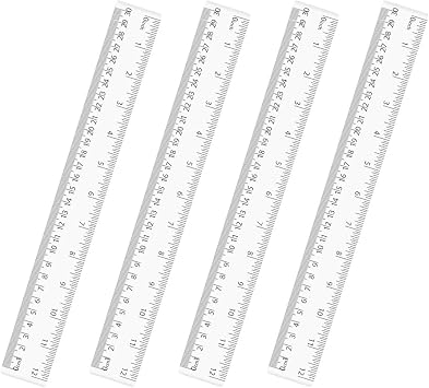 4 Pack Clear Plastic Straight Rulers, Clear Ruler Bulk, Transparent Ruler with Centimeters and Inches, for Class, Office 12 inch