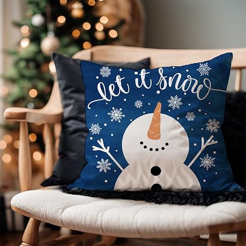 Miniatura 3 de Juego de 4 fundas de almohada de Navidad azules de 12 x 20 pulgadas, diseño de muñeco de nieve de Papá Noel, muñeco de nieve, árbol de Navidad,
