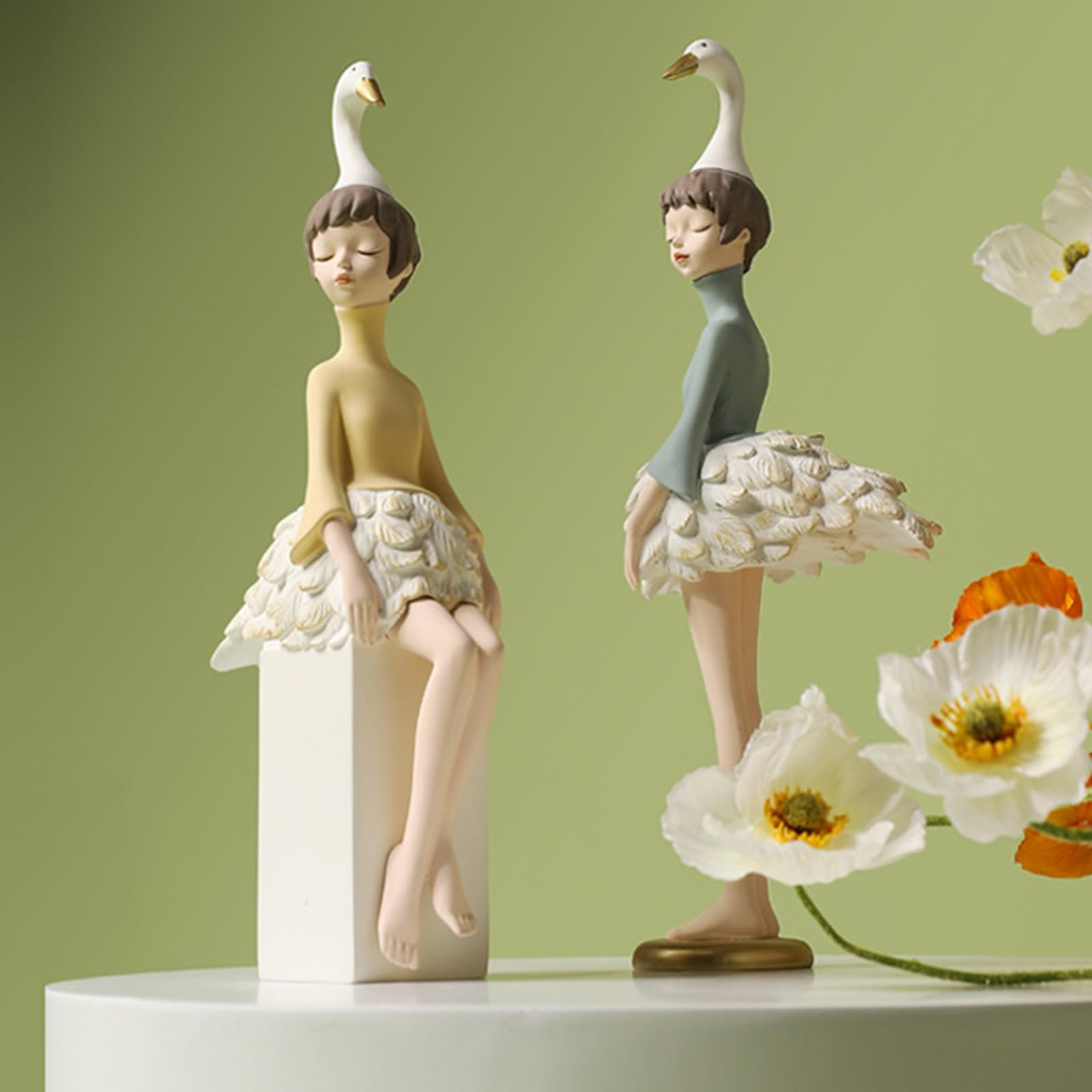 バレリーナ 白鳥 陶器人形 女の子、天使、アヒルのフィギュア6体セット