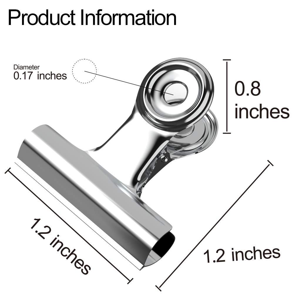 Paquete de 24 clips de papel de bulldog plateado/clip de bisagra de metal para manualidades, bolsas de alimentos, dibujos, fotos en casa, cocina y oficina, 1.25 pulgadas de ancho