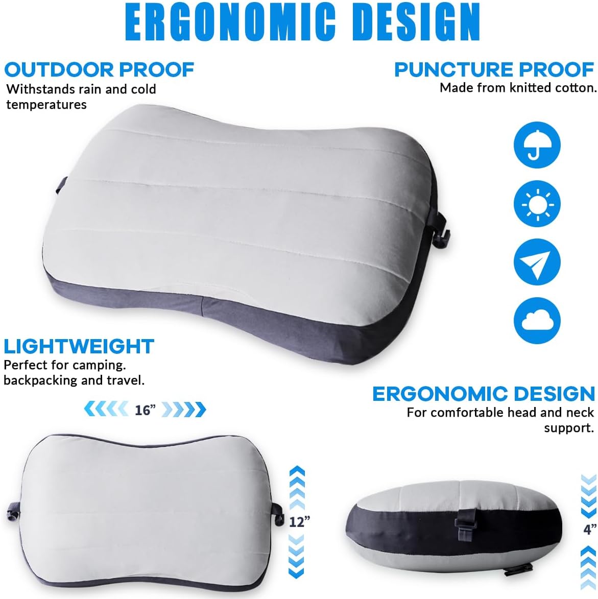 Couleurs Beach Pillow, Inflatable Camping Pillow, Pool Pillow, Removable Pillowcase, Ultralight Neck and Waist Support, Suitable for Camping, Hiking, Backpacking (with Ice Pack-Grey)