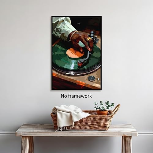 Miniatura 5 de Disco de vinilo con música, arte de pared, póster de DJ de hombre negro, impresión en lienzo de hip hop, pósteres de música vintage, pintura