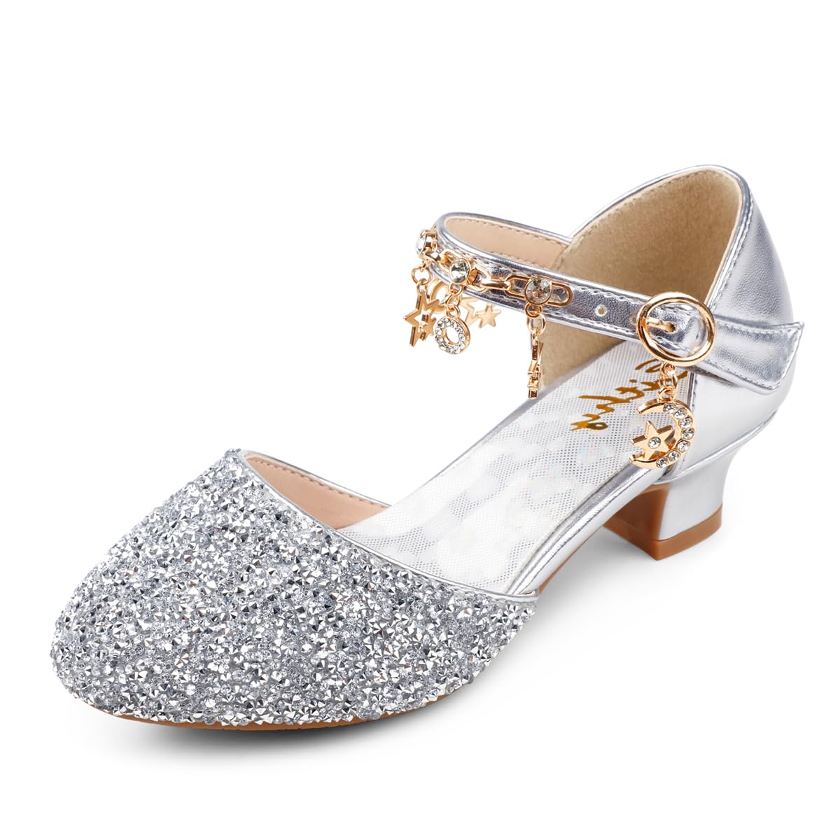Eithy Girls Sandals Glitter Dress Shoes Princess Diamond Low Heel Pendant for Kids Toddlers