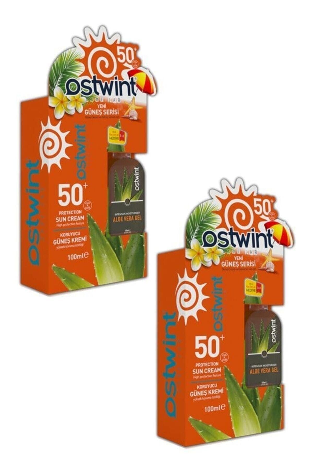 Ostwint SPF 50+ Güneş Kremi 100 ml E Vitaminli + Aloe Vera Jel 100 ml Set