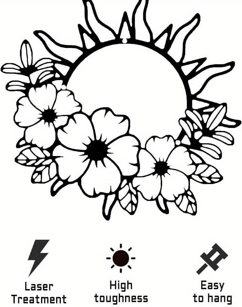 WPCJREU Sun And Flowers Metal Wall Art - Indoor/Outdoor Decor, Plaque With Floral & Sun Design, For Living Room, Patio, Unique Gift For Nature Lovers