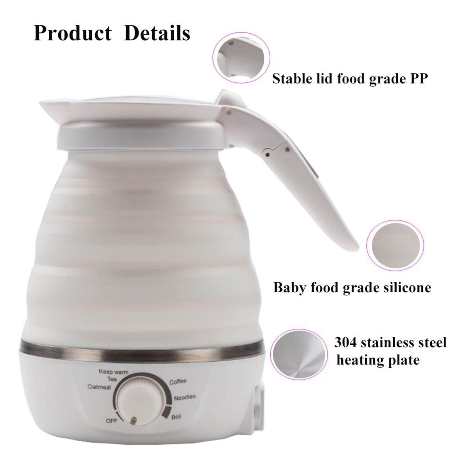 0,6L Hervidor Eléctrico De Viaje Plegable Para Café Té Portátil Silicona De Grado Alimenticio Hervidor Plegable Ebullición Rápida Con Protección Hervir-Seco Voltaje Dual 110-220 V ( Size : Knob )