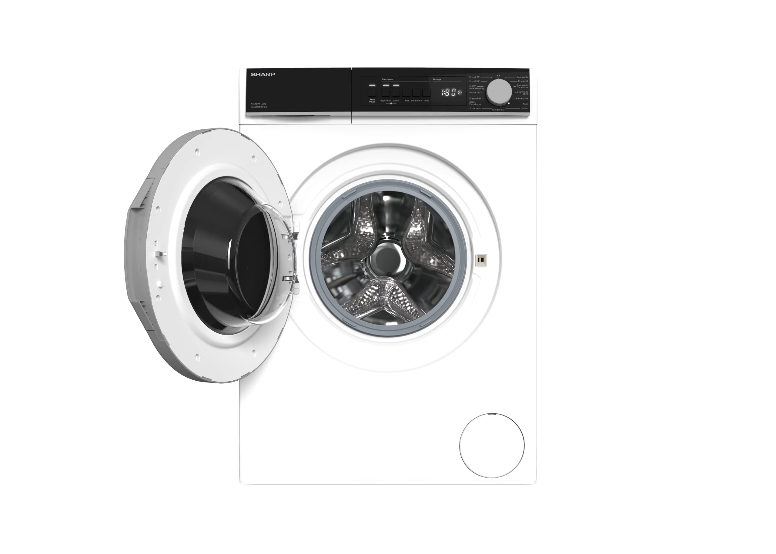 Sharp ES-BRO014WA-DE Waschmaschine Frontlader / 10 kg / 1400 U/min/Adanced Inverter Motor / 15 Programme inkl. 15 min Kurzprogramm und Dampffunktion/AquaStop/Weiß