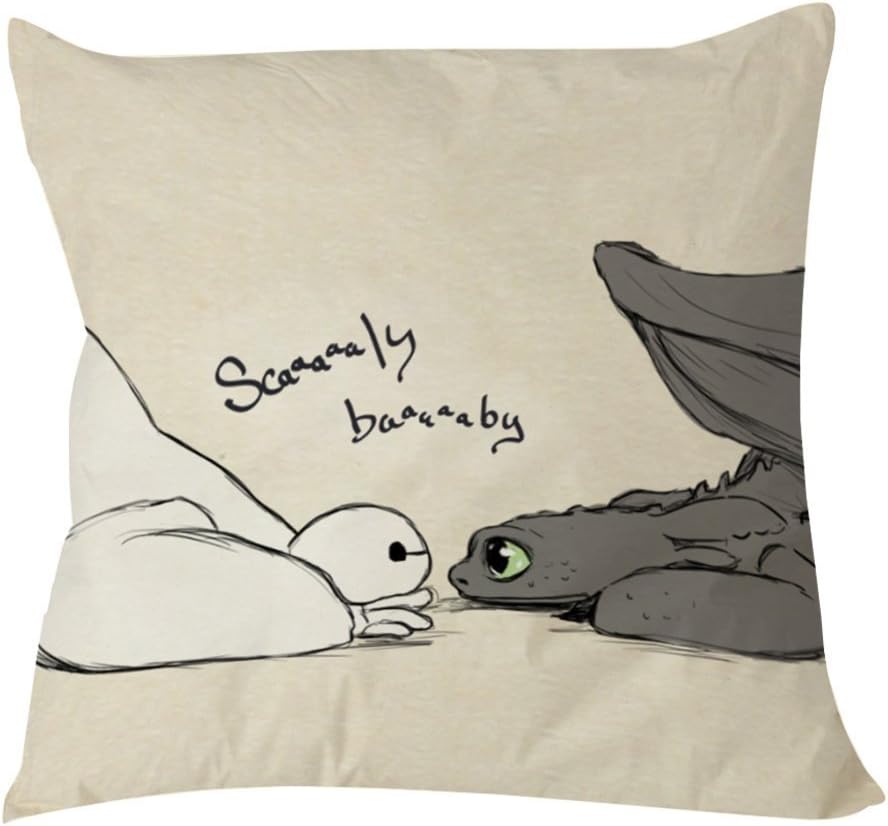 Baymax and Toothless Scaly Baby Pillow Case 18 x 18 inches
