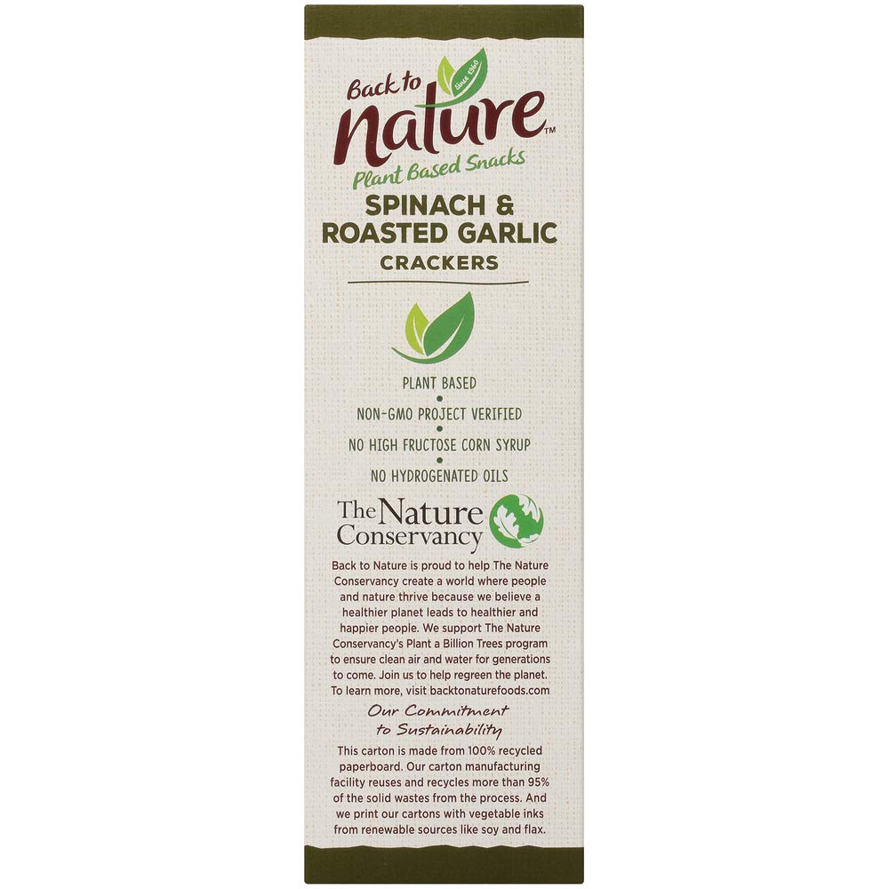 Back to Nature Crackers, Non-GMO Spinach & Garlic, 6.5 Ounce