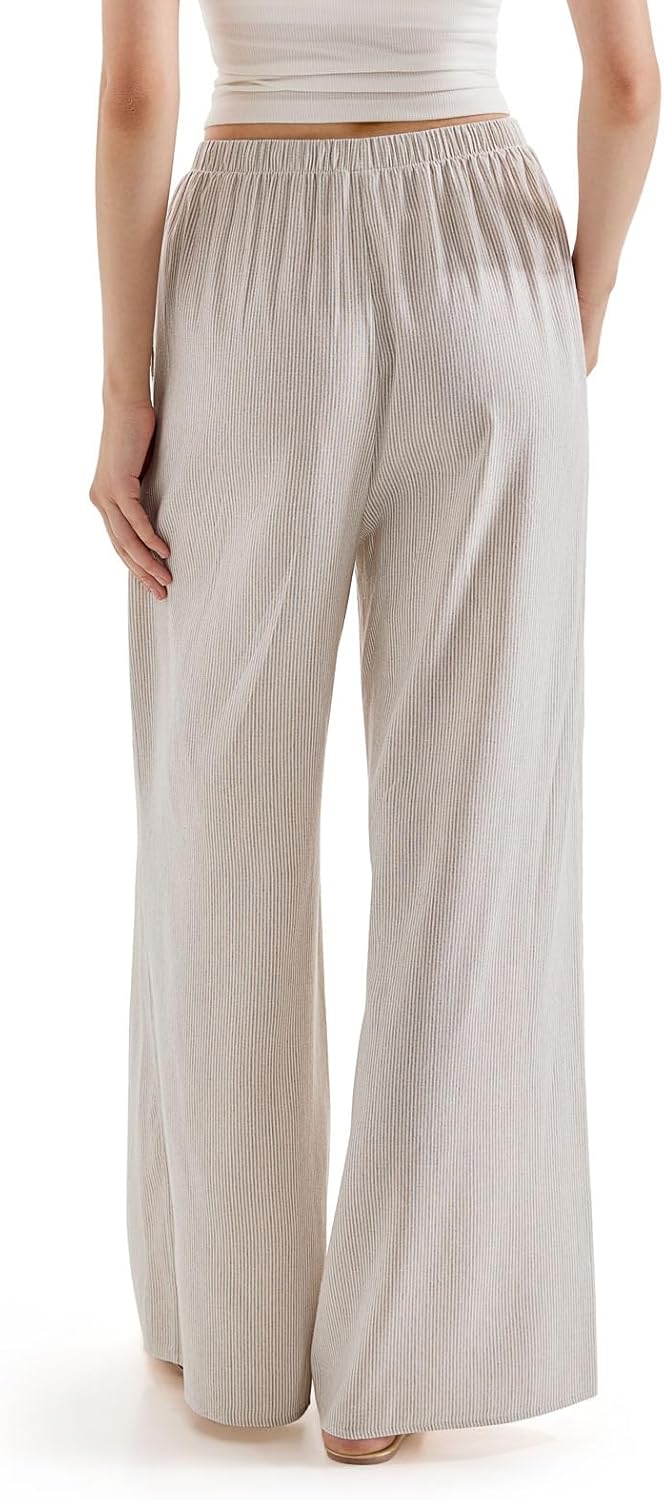 SUUKSESS Women Wide Leg Linen Pants with Pocket High Waisted Lounge Palazzo Pant - Image 2
