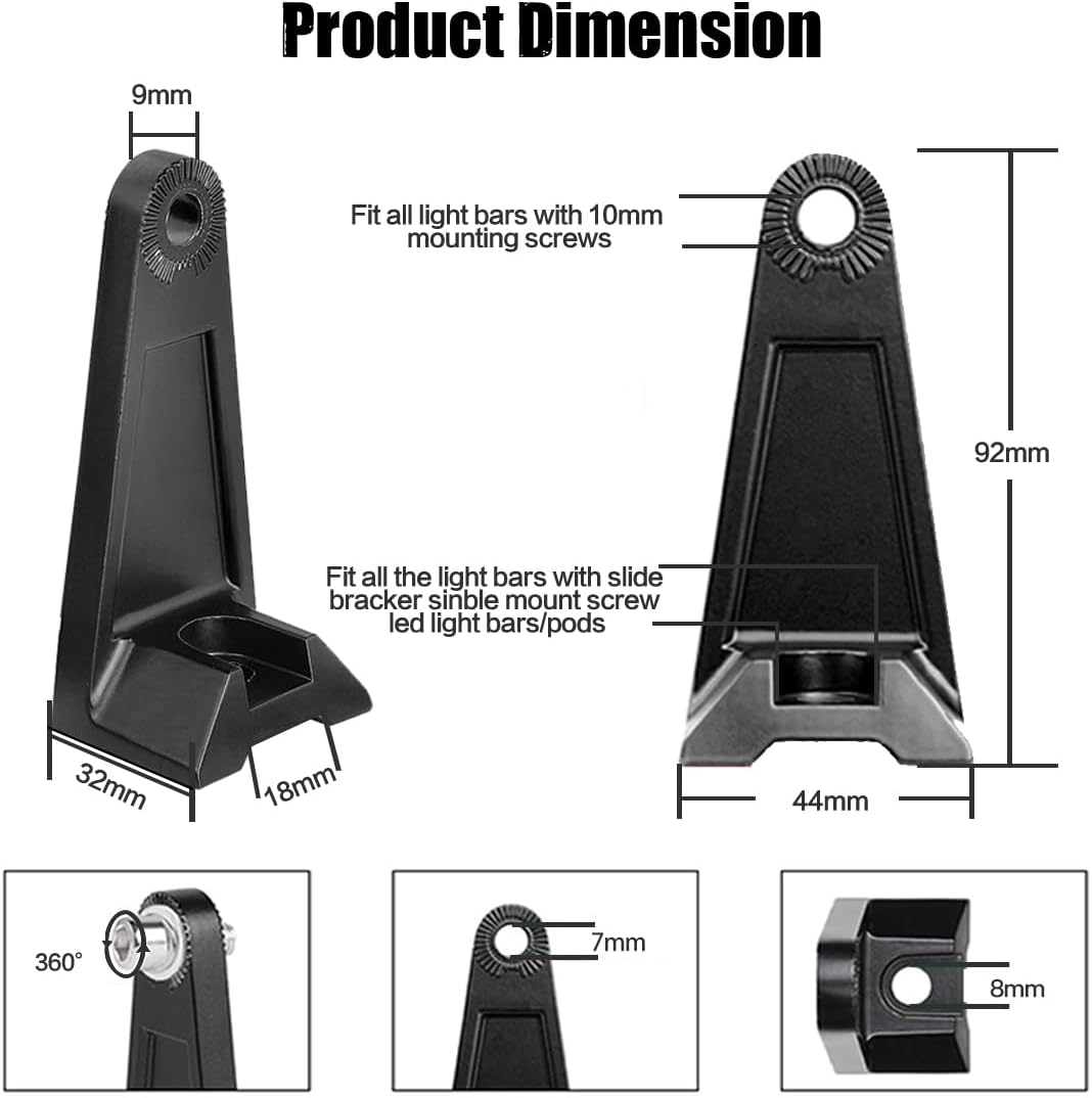 LED Light Bar Side Mounting Bracket Base Mounting Universal Bracket 2PCS Rubber Pad Brackets kit for Mounting Straight or Curved LED Light Bar from 7 inch up to 52 inch (Pack of 2)