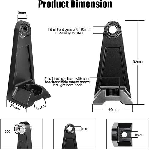 Miniatura 5 de Soporte de montaje de base de barra de luz LED, soporte de montaje deslizante ajustable universal, kit de soporte lateral de 2 piezas para la