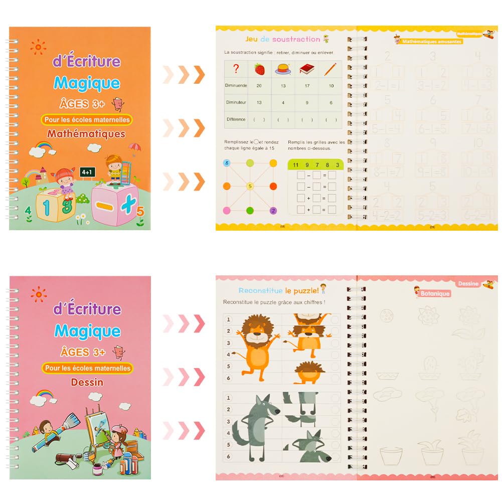 Lot De 4 Cahiers D'écriture Magiques Pour Enfants - Français - 3-8 Ans + 1 Stylo