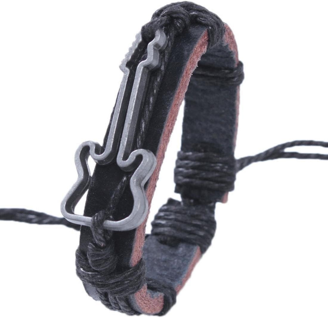 Sunnyshopday Leather Bangle Bracelet Hand Chain Guitar Pattern Jewelry Wholesale Men Women (1022black)