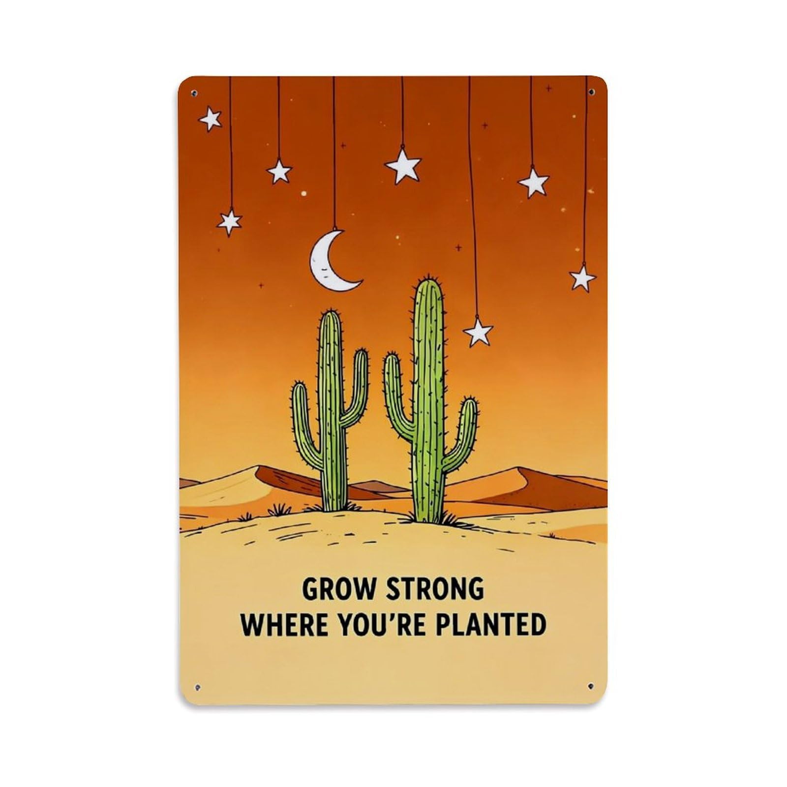Jdfenggu Vintage Desert Cactus Night Sky Stars Retro Metal Tin Sign, Decor Art Poster For Bar, Home, Man Cave, Kitchen, Laundry Room Gift 8X12inch