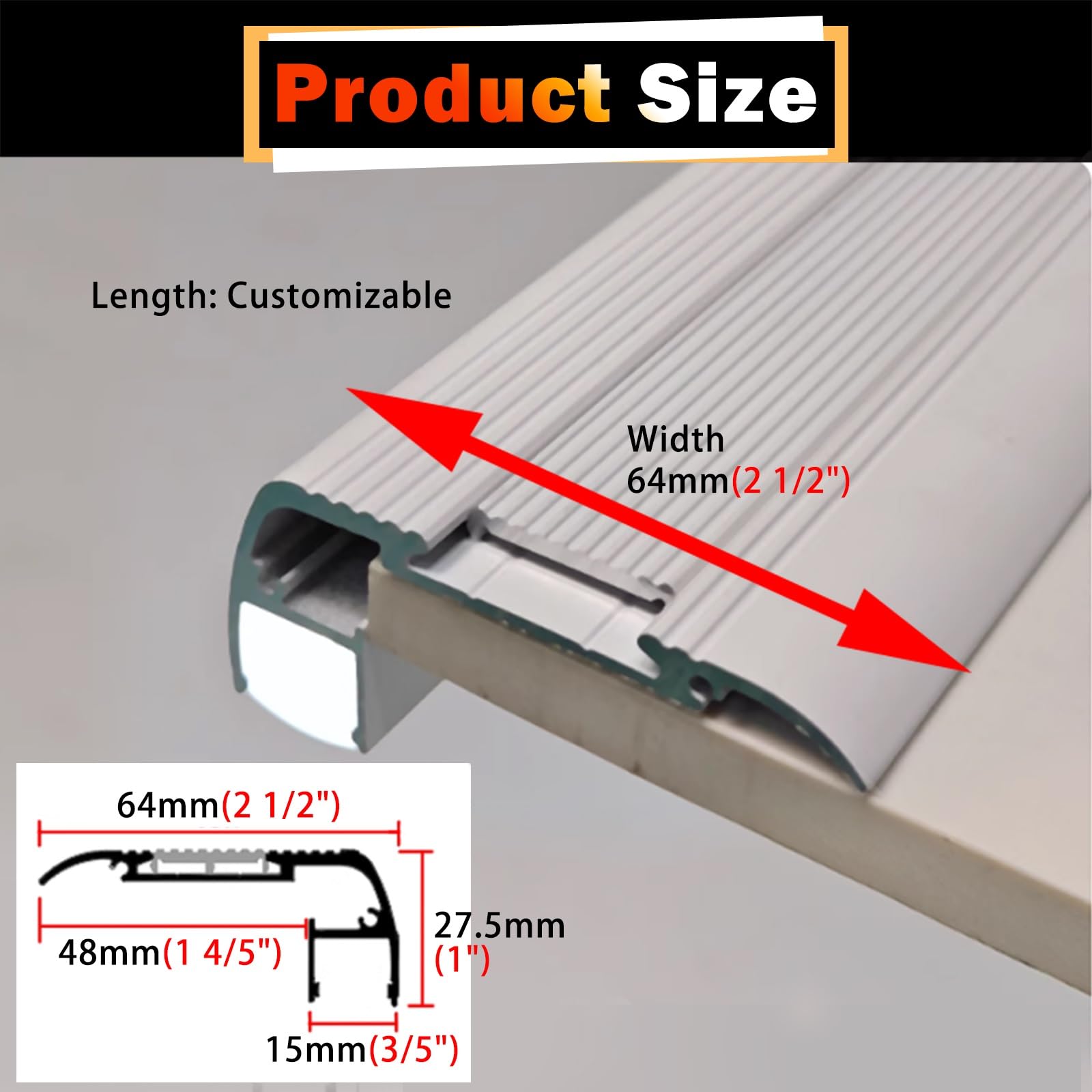 Profili per Scala Bordo Profilo Per Gradini In Alluminio Grigio Con Fessura Per Luce, Profilo Per Soglia A L, Profilo Antiscivolo Per Gradini Esterni Per Edifici Commerciali(Gray-5pcs,60"(152.4cm))
