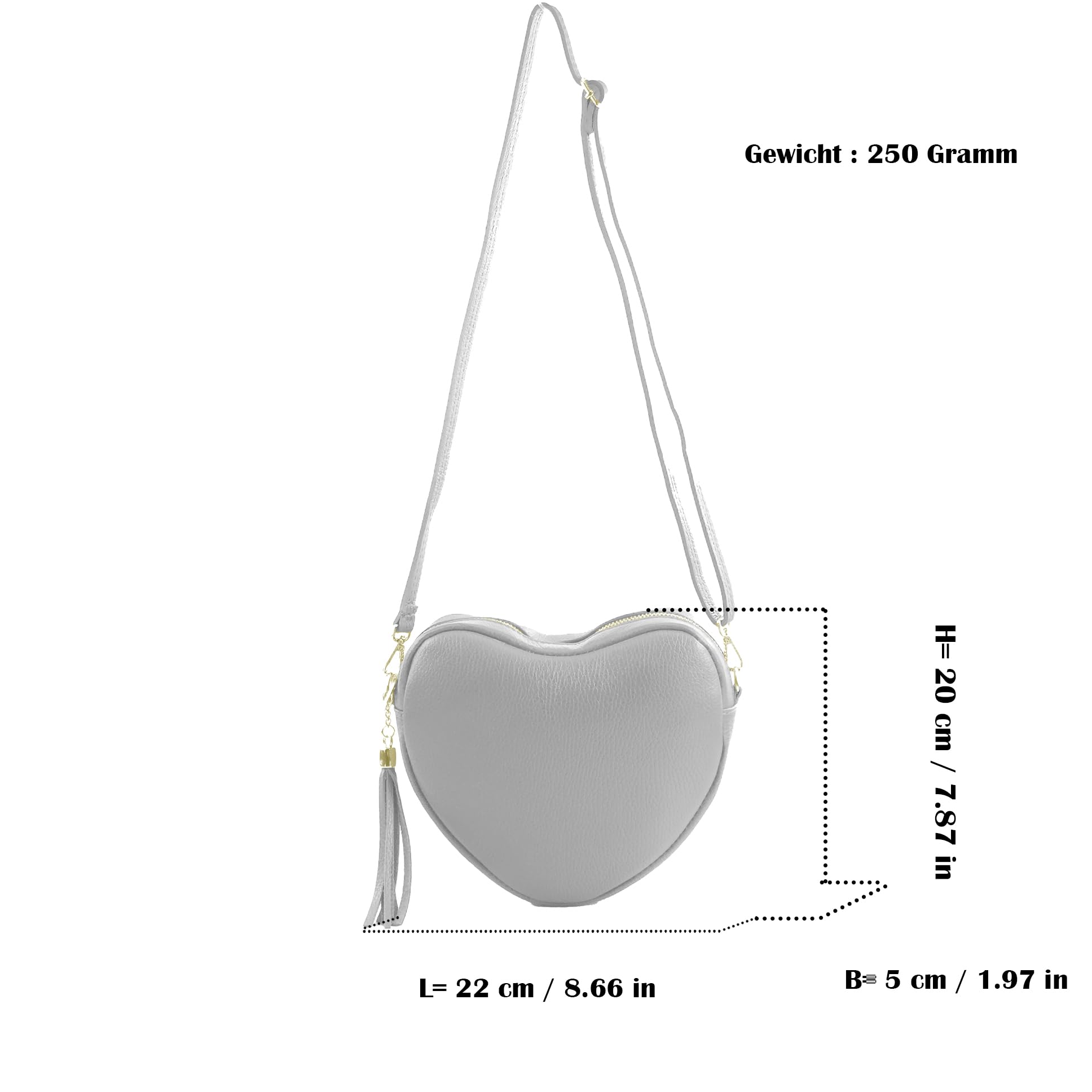 modamoda de T267 Borsa a tracolla da donna in pelle a forma di cuore, made in Italy