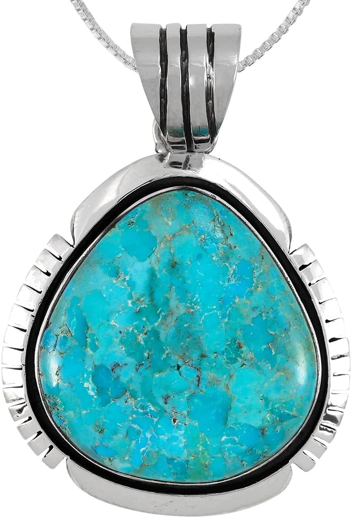 Turquoise Necklace 925 Sterling Silver Pendant & 20" Chain