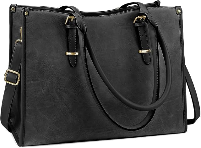 NUBILY Laptop Bags for Women 15.6 inch Handbags Designer Laptop Tote Bag Large Leather Ladies Shoulder Bag for Work School Shopping Business Black