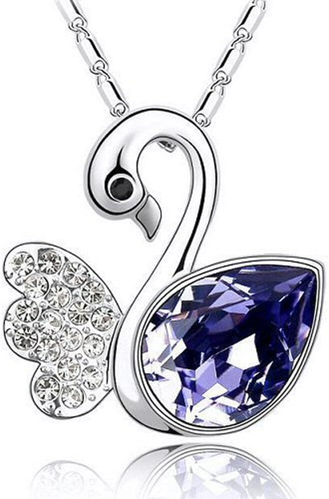 Purple Clear Crystal Swimming Swan Pendant Necklace Made With Swarovski Elements