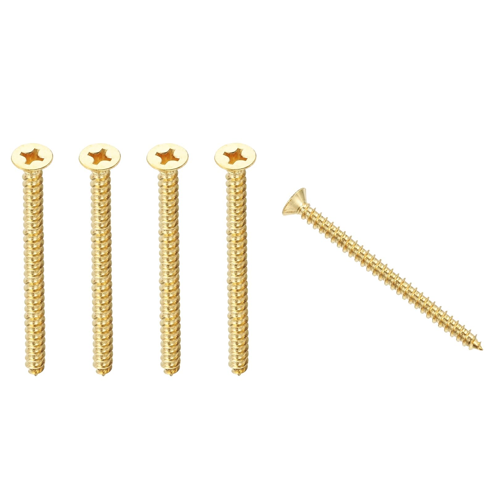 YELARXI Brass Wood Screws Self Tapping Screws, M6 x 60 mm Flat Cross Head Fit for Door Hinges Electronics Furniture (5 Pack, Gold Tone)