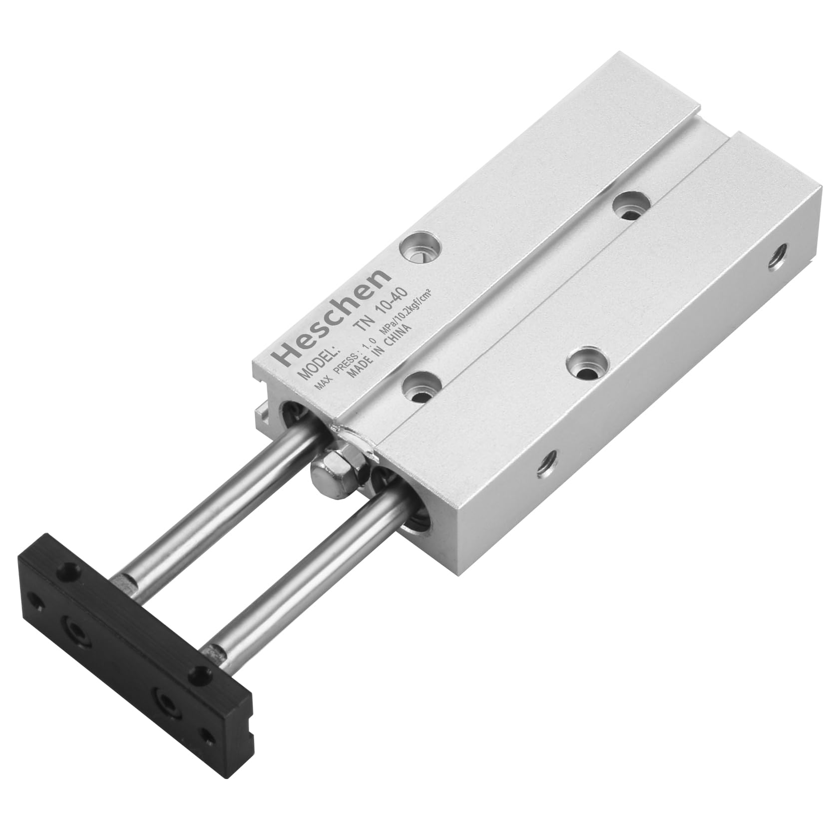 Heschen Cilindro neumático de doble acción TN10-10, orificio 10 mm, aluminio, doble varilla, con imán, carrera 40 mm