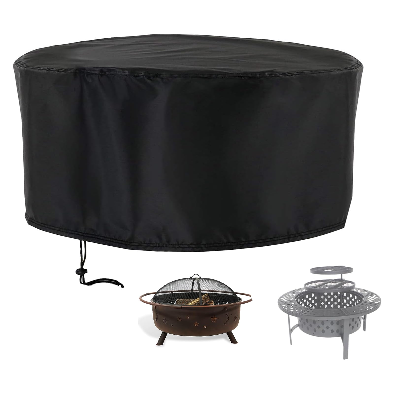 RilimeFire Pit Cover,42 Inch Outside Firepits Wood Burning Fire Pit Cover for PAPABABE for Sunnydaze,420D Waterproof Outdoor Wood Fire Pits Cover(Cover Only)-42"D x 18"H