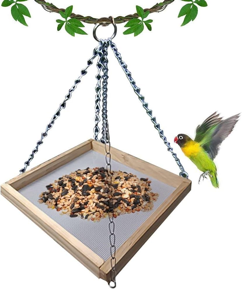 Hanging Bird Feeder Tray, Wooden Platform Hummingbird Feeder Outdoor Pet Bird