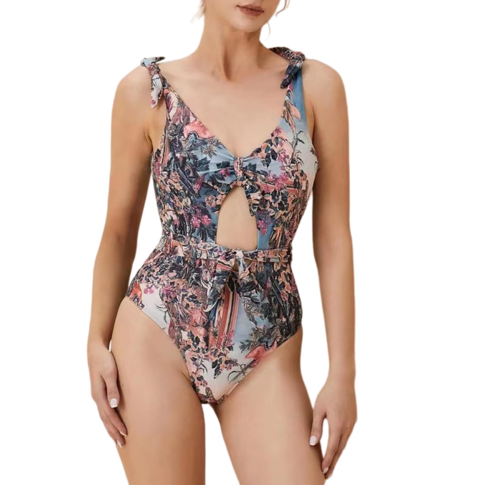 Bikini Mujeres Vintage Impresión Conjunto con Falda De Playa, Traje Baño Dos Piezas, para La Piscina Vacaciones En Playa-1 Set-m